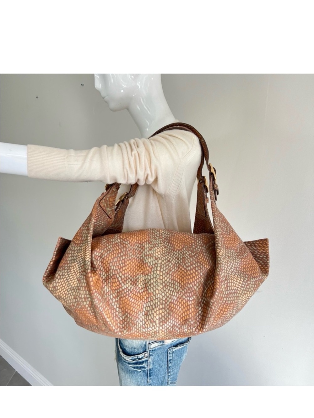 SONDRA ROBERTS Multicolor Python Print Leather Double Handle Trendy Shoulder Bag